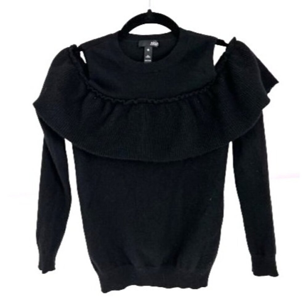AQUA 100% Cashmere Sweater Black Off Te Shoulder Size XSmall